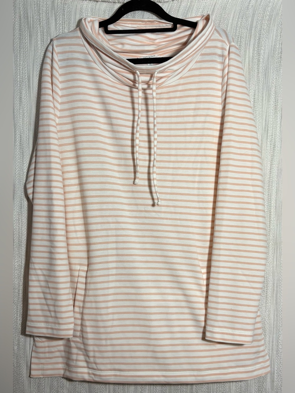 Striped Cowl-Neck Tunic in Peach and White